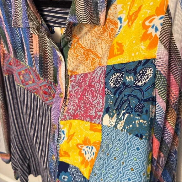 Caleaas Oversized Patchwork Embroidered Boho Blouse PL Johnny Was Style - Picture 3 of 9